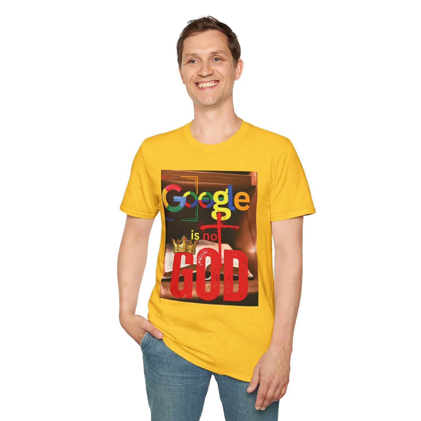 Google is Not God Unisex Softstyle T-Shirt, Trendy Graphic Tee, Casual Wear, Gift for Tech Lovers, Unique Statement Shirt