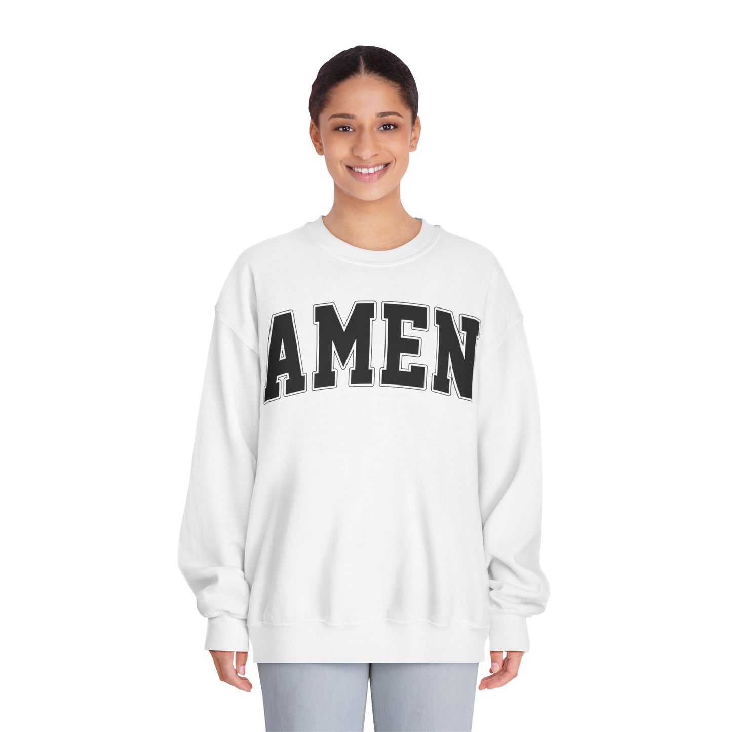 Unisex Crewneck Sweatshirt with 'AMEN' Design, Cozy Casual Wear, Christian Apparel, Perfect Gift for Religious Occasions, Everyday Comfort