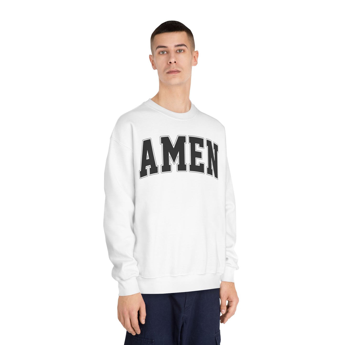 Unisex Crewneck Sweatshirt with 'AMEN' Design, Cozy Casual Wear, Christian Apparel, Perfect Gift for Religious Occasions, Everyday Comfort