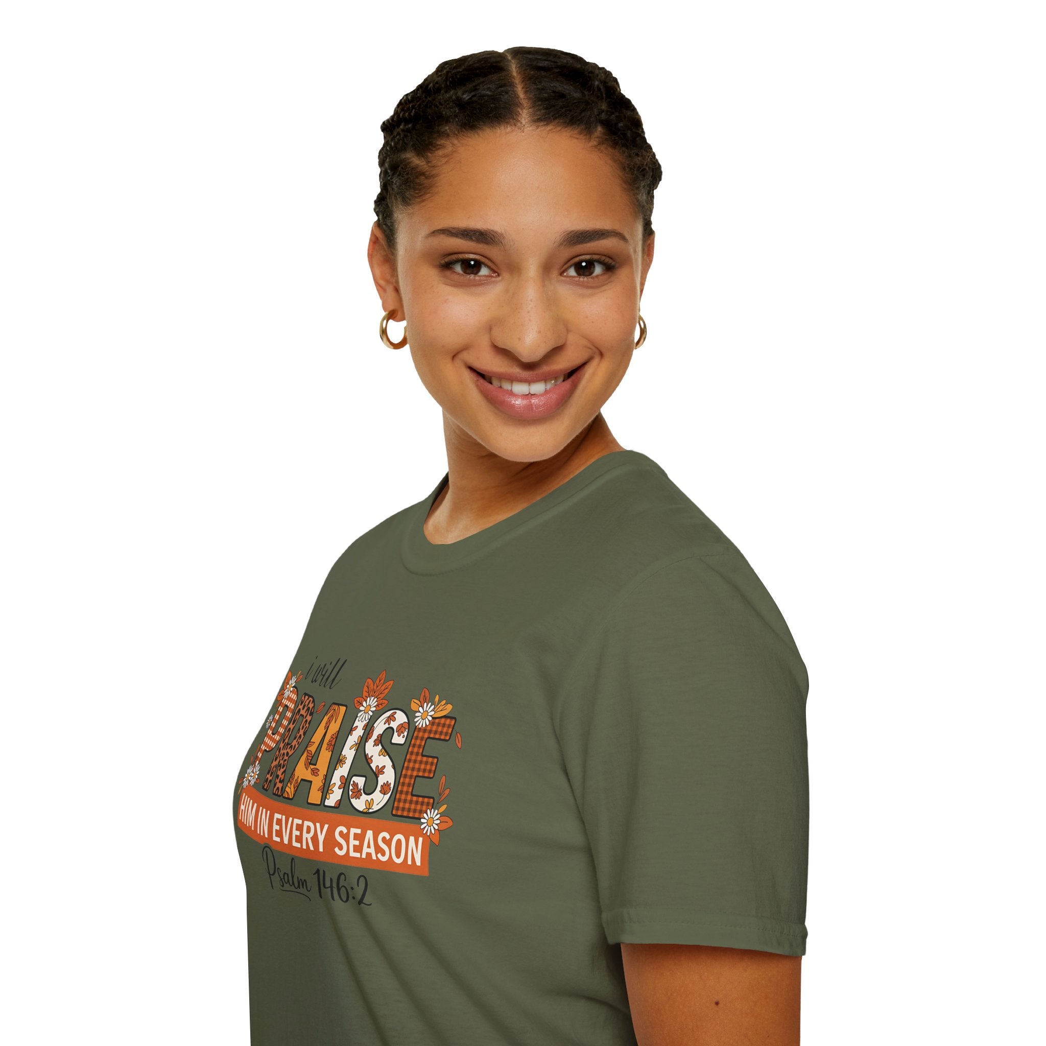 Praise Him in Every Season Unisex T-Shirt, Inspirational Tee, Faith-Based Apparel, Christian Gift, Autumn Style, Scripture Shirt