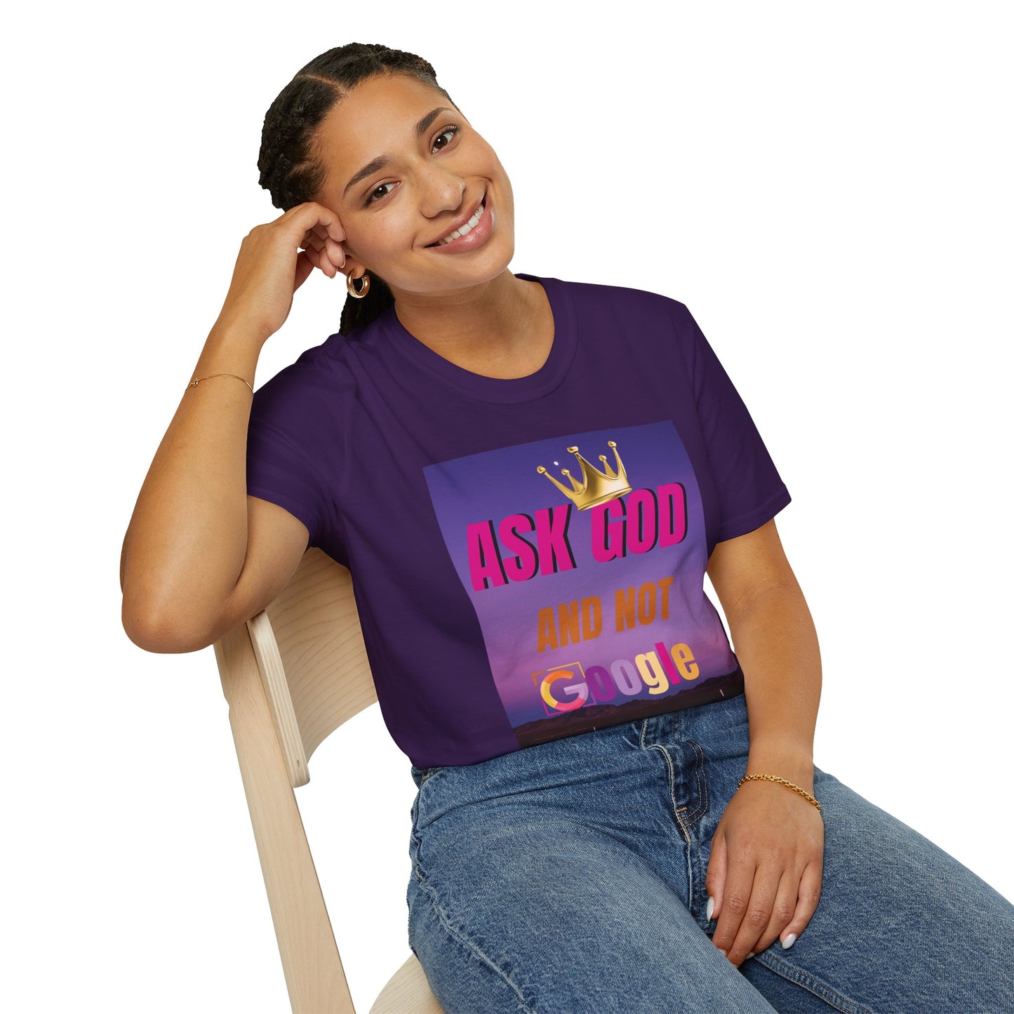 Unisex Softstyle Graphic Tee, Ask God and Not Google T-Shirt, Funny Christian Shirt, Casual Gift for Faith, Inspirational Quote