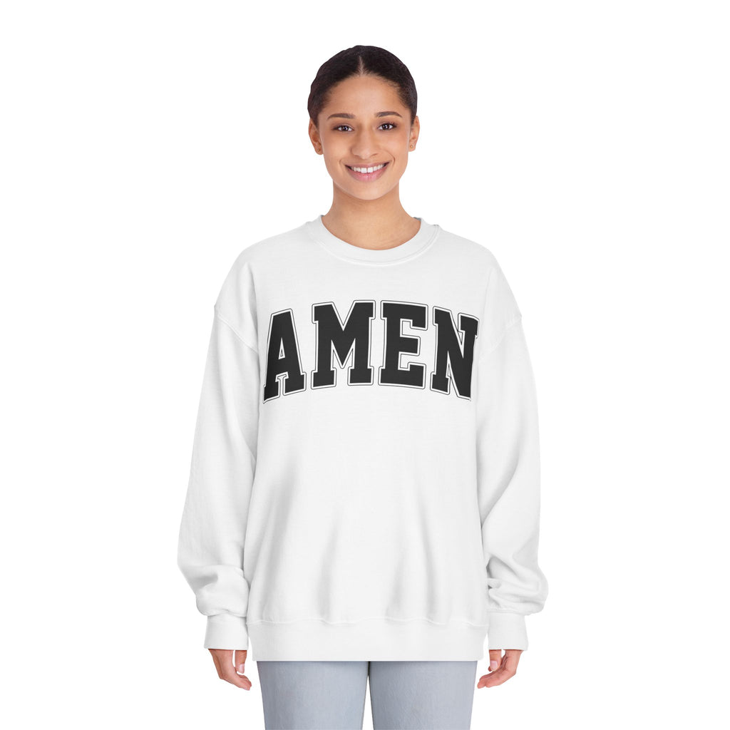 Unisex Crewneck Sweatshirt with 'AMEN' Design, Cozy Casual Wear, Christian Apparel, Perfect Gift for Religious Occasions, Everyday Comfort