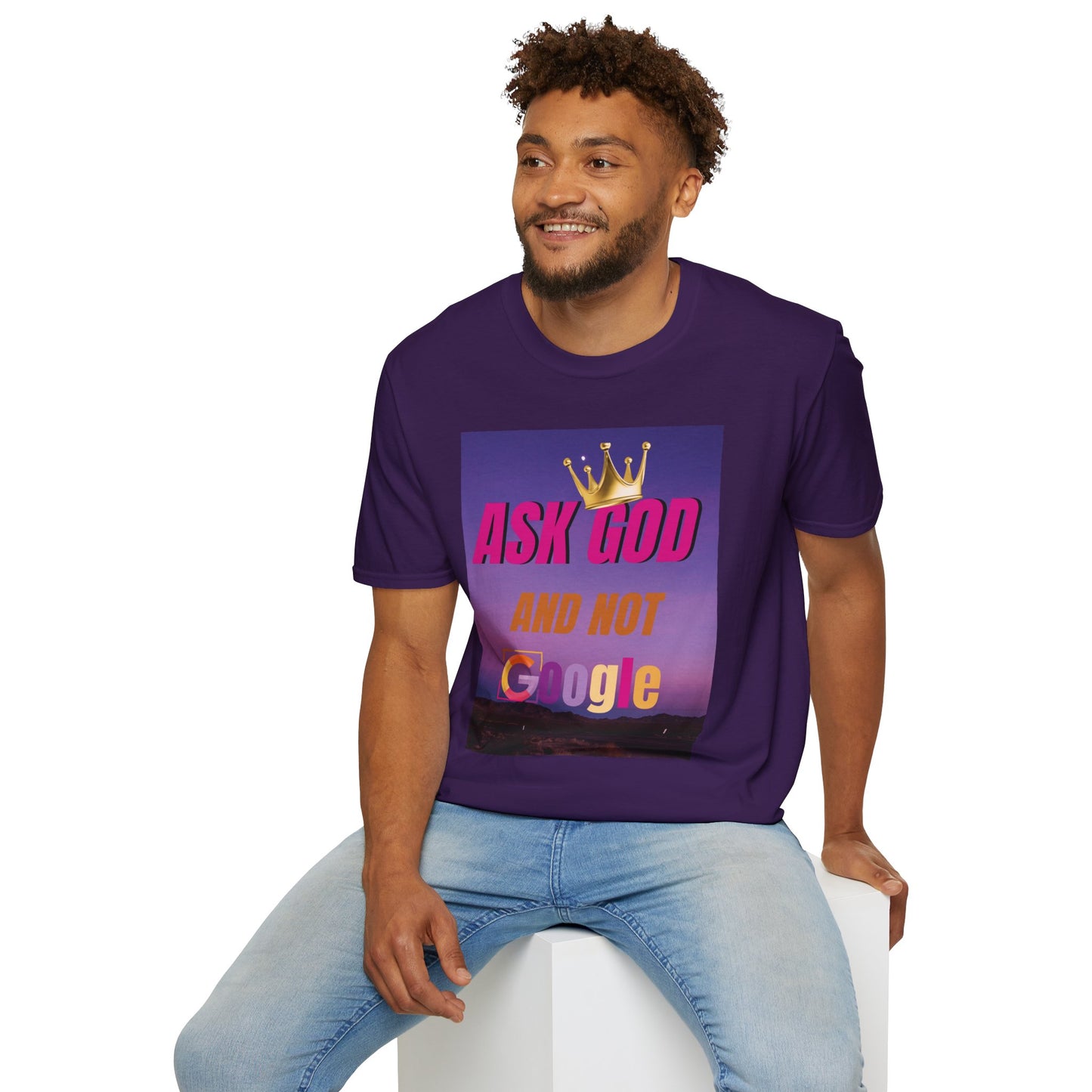 Unisex Softstyle Graphic Tee, Ask God and Not Google T-Shirt, Funny Christian Shirt, Casual Gift for Faith, Inspirational Quote