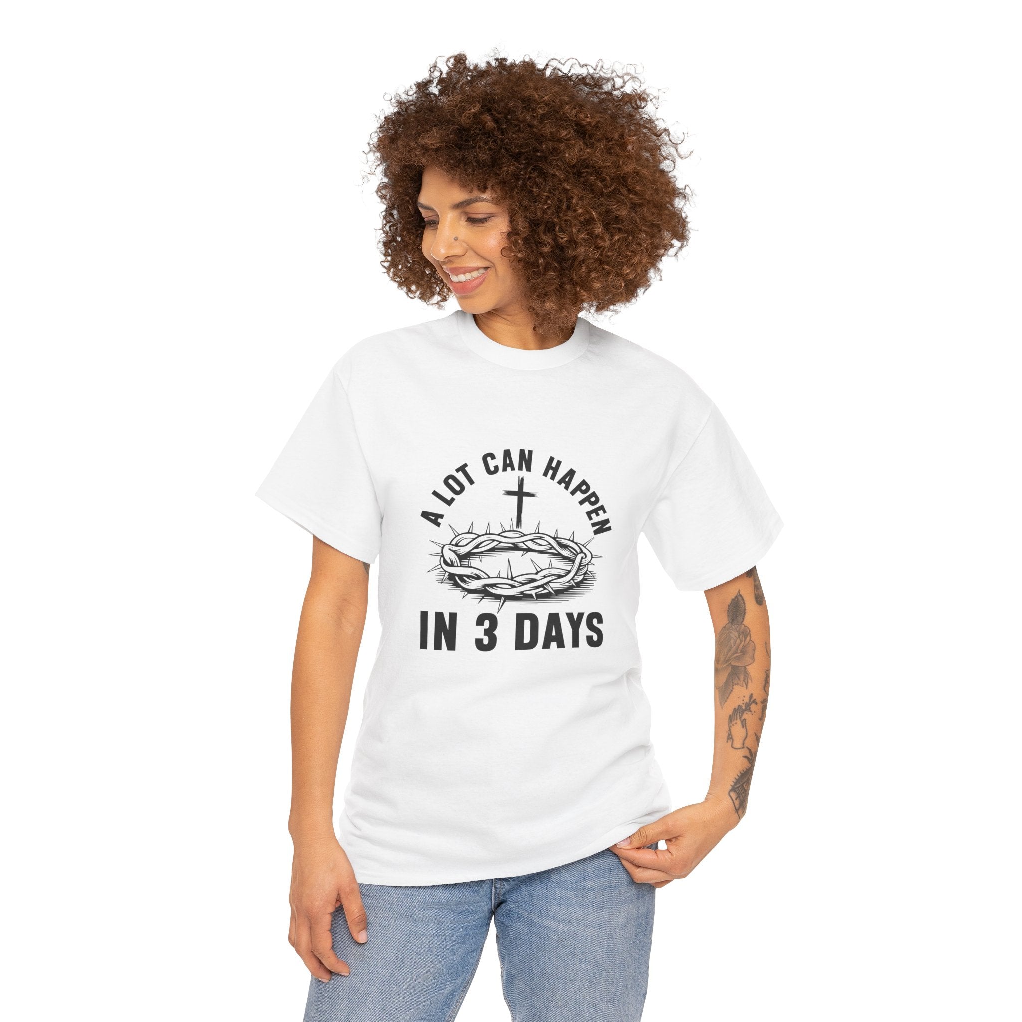 Stylish Christian Tee, A Lot Can Happen in 3 Days Shirt, Faith-Based Gift, Religious Apparel, Unisex Cotton Tee